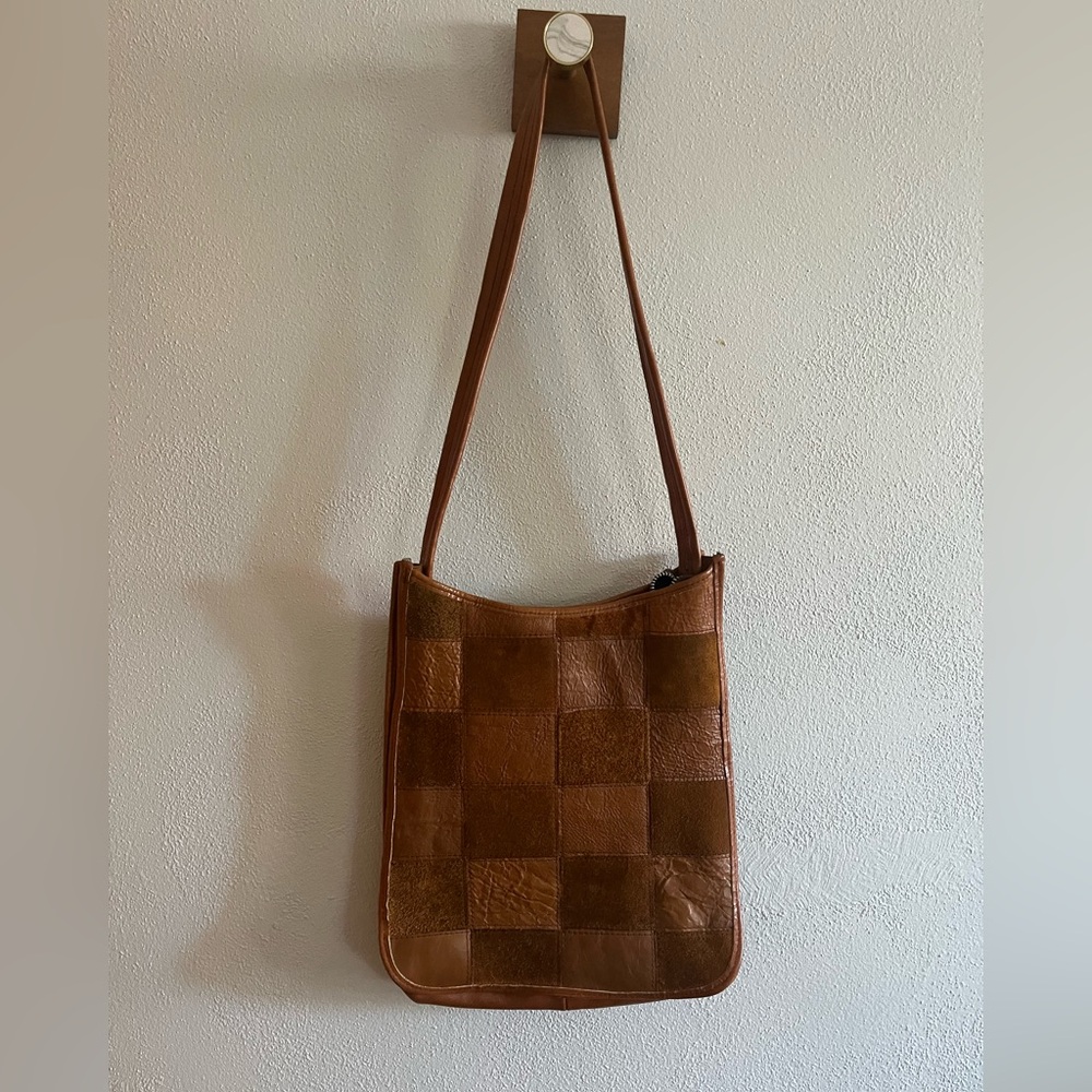 Vintage Brown Patchwork Leather Shoulder Bag - image 1
